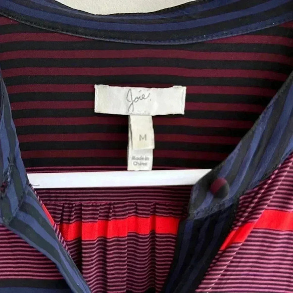 Joie Striped Button Down Shirt, Navy Blue/Black/Red/Magenta, Size Medium - Picture 11 of 16
